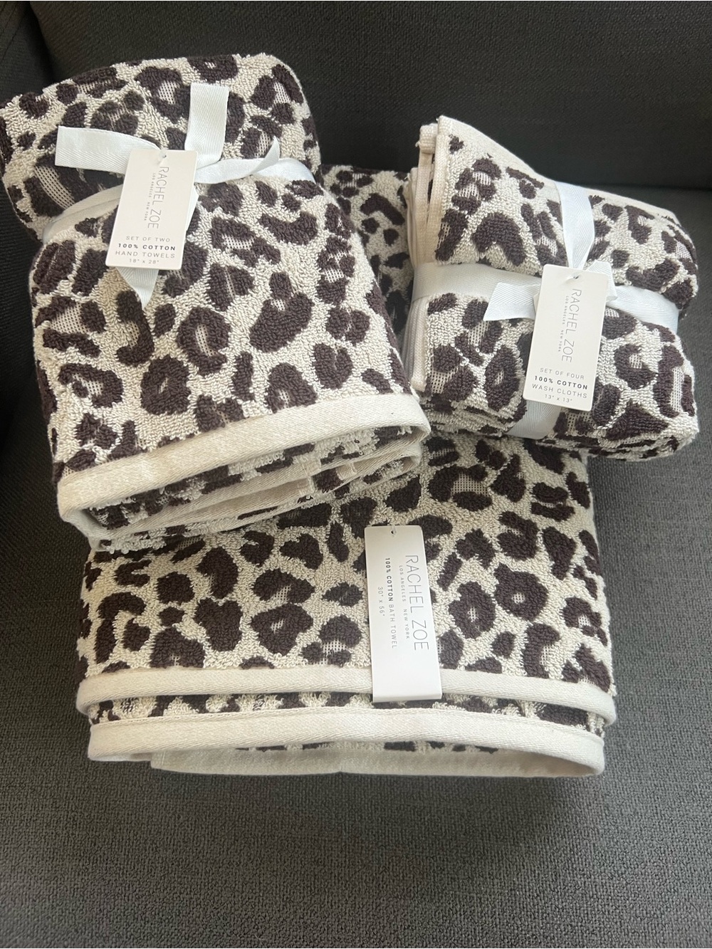 8pc Rachel Zoe Leopard Cheetah Animal Print Bath Hand Towel Set NEW brown